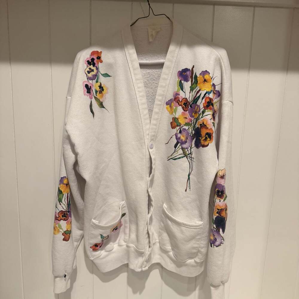 Vintage Hand Floral Bouquet White Cardigan Sweatshirt